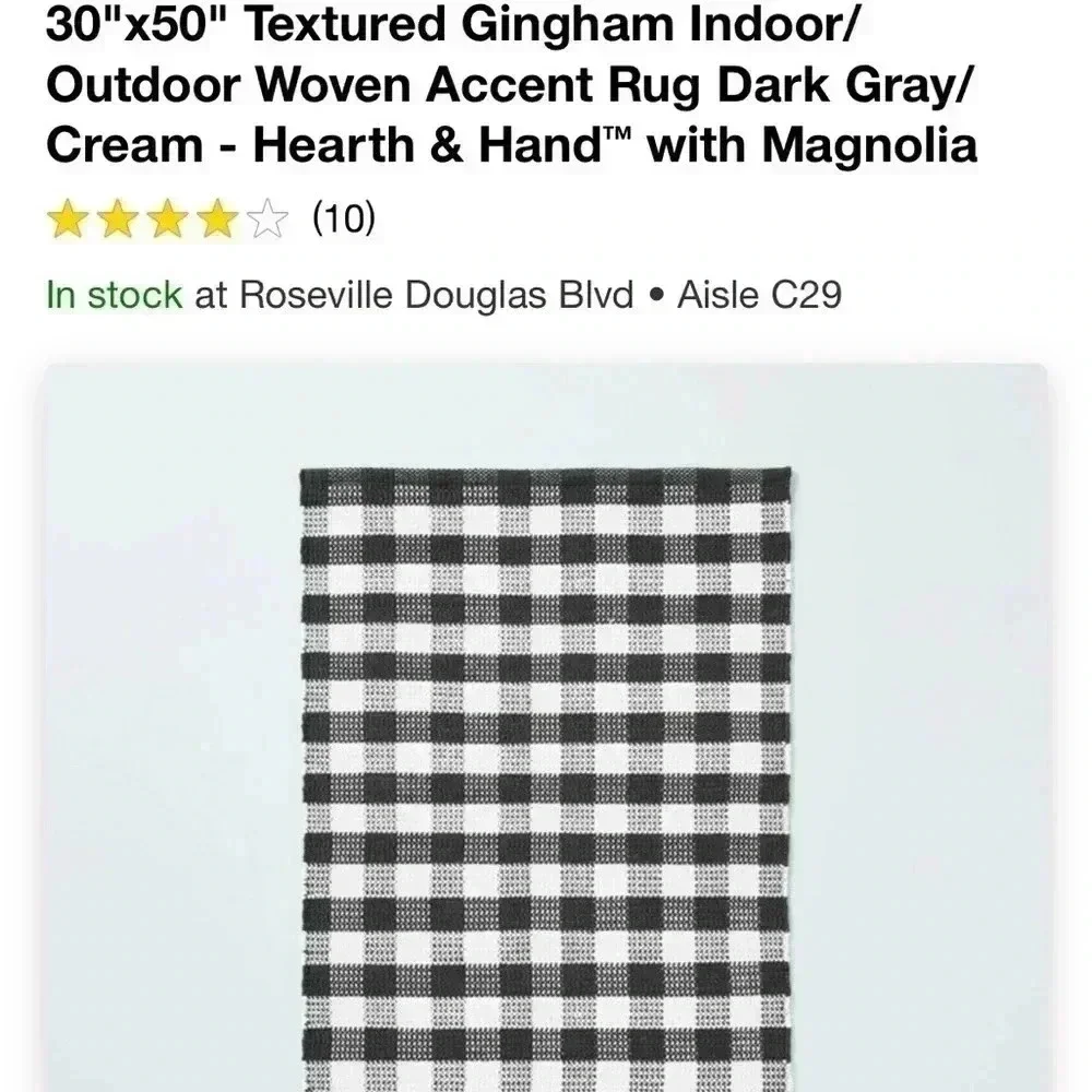 NWT Textured‎ Gingham Indoor/ Outdoor Woven Accent Rug Dark - Hearth & Ha…